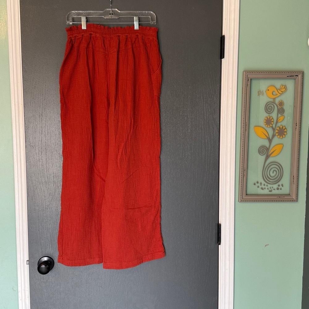 Anthropologie Burnt Orange Wide Leg Cotton Pants - Picture 3 of 3